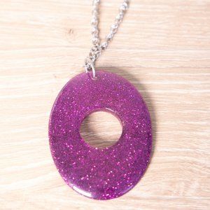 Purple glitter silver necklace